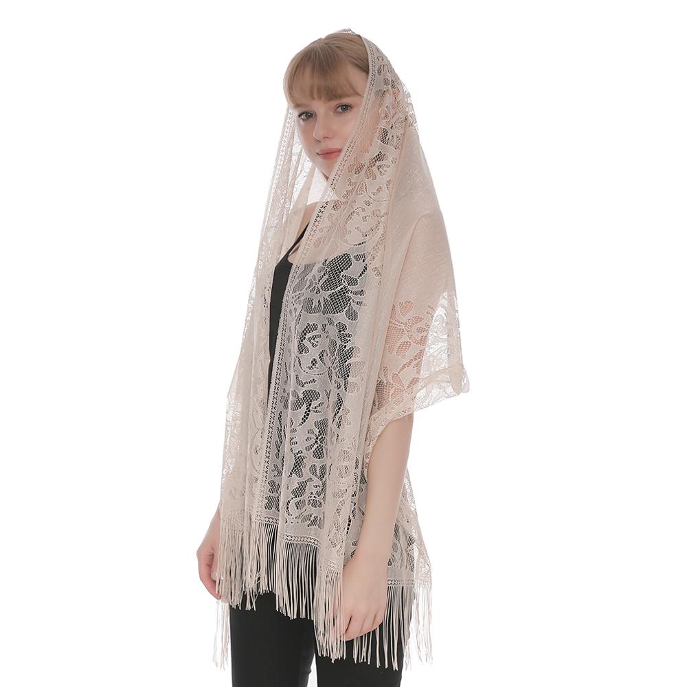 Embroidery Lace Woman'S Veils Church Tassel Long Shawls Hollow Out Muslim Woman Hijabs Elegant Party Shawl Scarves Maxi Wrap