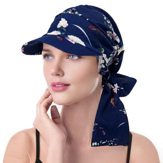 

Women Headscarf Hat Flower Pattern Lace-up Ribbon Turban Hat Outdoor Travel Cycling Sunshade Cap Headwear