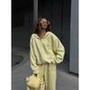 Womens Streetwear Casual 2-Piece Set: Zip-Up Hooded Long Sleeve Top Drawstring Wide Leg Pants Solid Color Knit Outfit