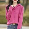 Women's Red Hooded Knit Cardigan - Autumn/Winter Fashion, Age-Reducing, Loose Slim Fit Sweater
