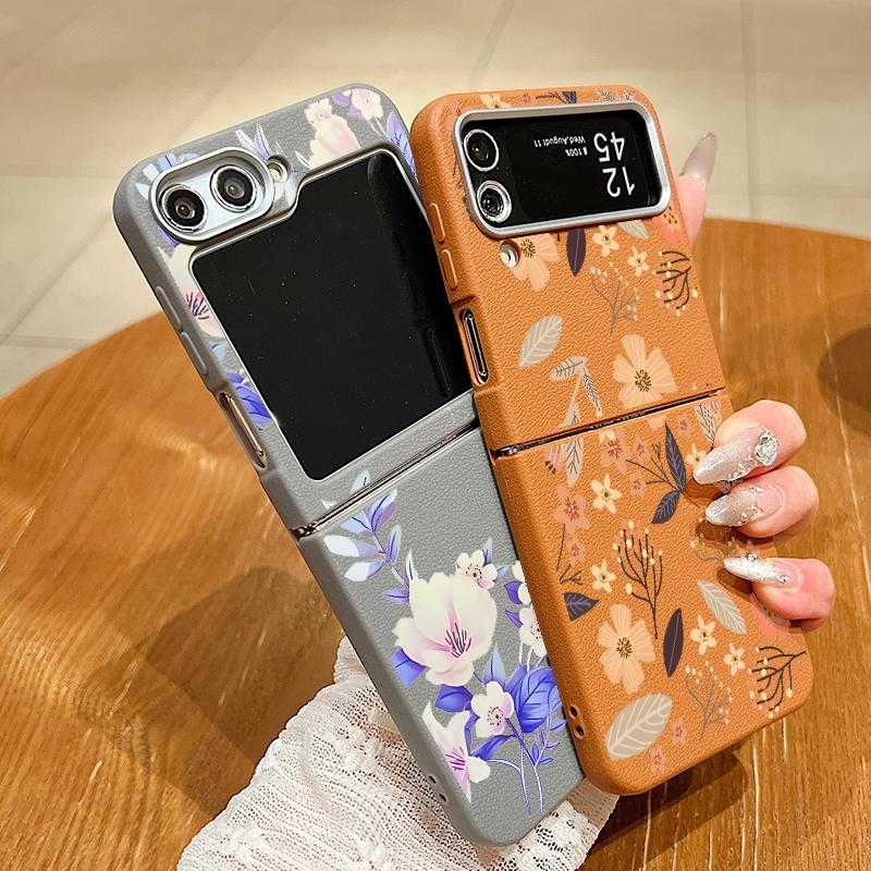 Luxury Leather Texture TPU Flower Case For Magsafe For Samsung Galaxy Z Flip 6 5 4 3 5G Flip4 Flip5 Flip6 Magnetic Folding Cover