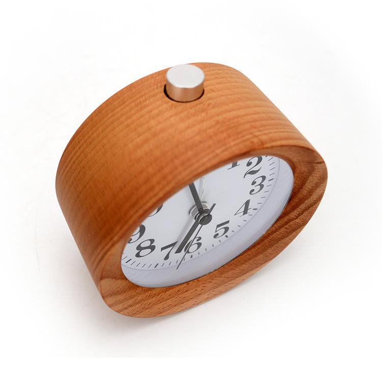 Beech Wood Silent Luminous Quartz Alarm Clock with LED Night Light