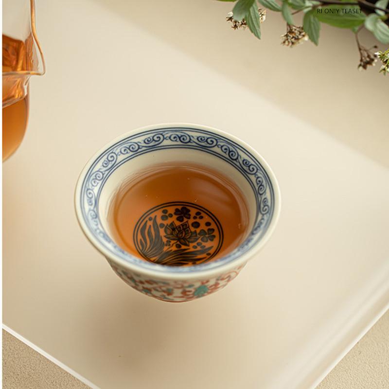 1 Pc Chinese Ceramic Tea Cup Handmade Flowers Large Tea Bowl Porcelain Teacup Household Master Cup Travel Personal Teaware 100ml