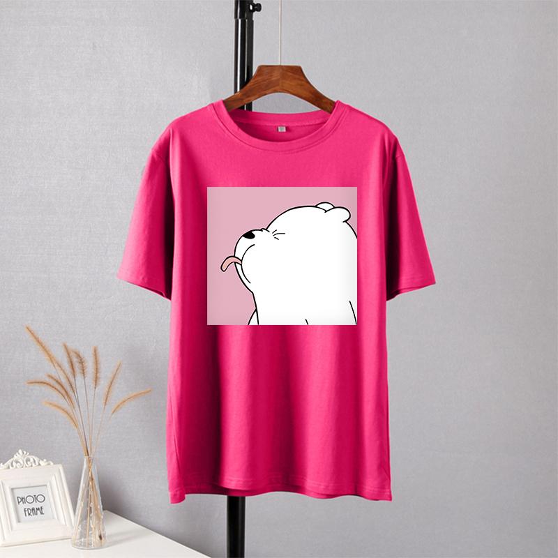 Shellsuning Summer Cute Printed Cotton T Shirt Women Loose Short Sleeve Trend Tees Female Casual Streetwear All-match Basic Tops
