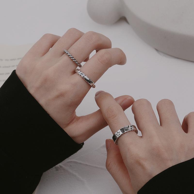 Personalisierter Retro-Ring Damen Kalter Wind Kreative Kette Stern Schlichter Ring Nische Thailändisches Silber Retro-Ring