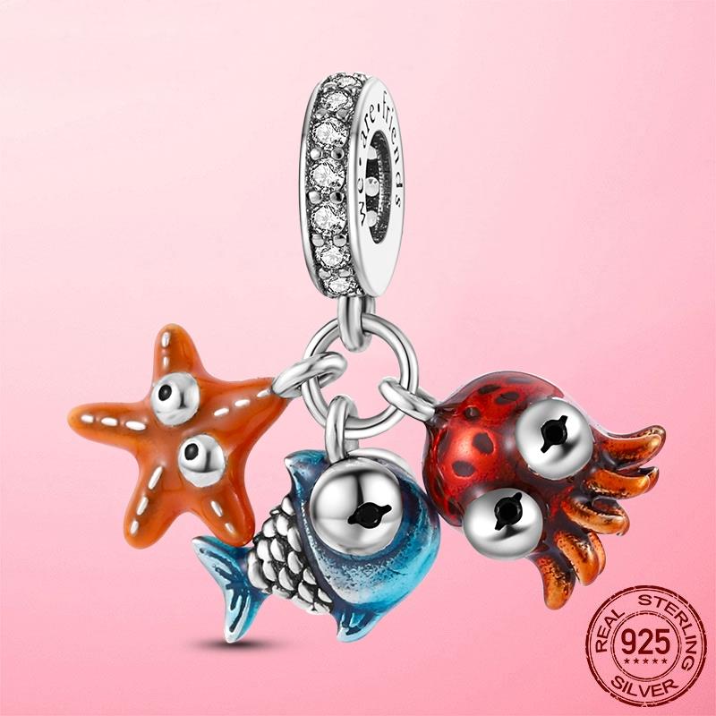 Summer Ocean Treasure Starfish Turtle Dolphin Octopus Charm Accessories Bracelets Pendant Original Copper Diy Jewelry Making