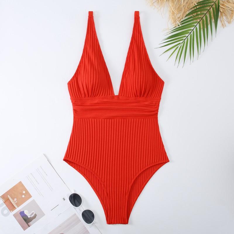 Womens Modest One-Piece Swimsuit With Padded Bust High-Waisted Fit Solid Color Stretchy Fabric Swimming Water