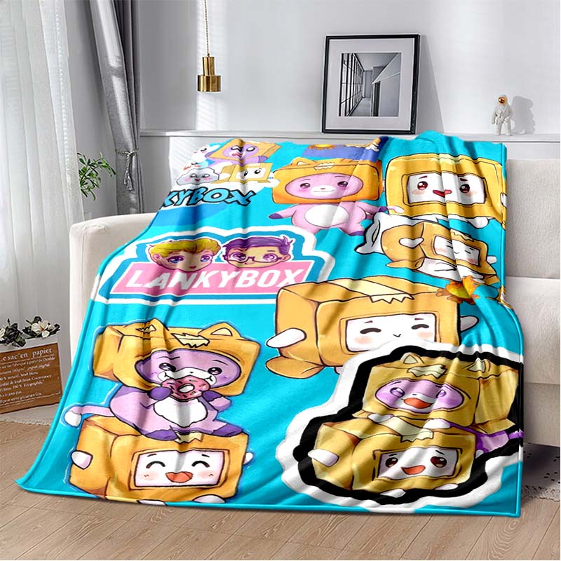 Happy Rocky And Foxy i Boxy Lankybox miękki pluszowy koc, flanelowy koc rzut koc do salonu sypialnia kanapa z funkcją spania piknik