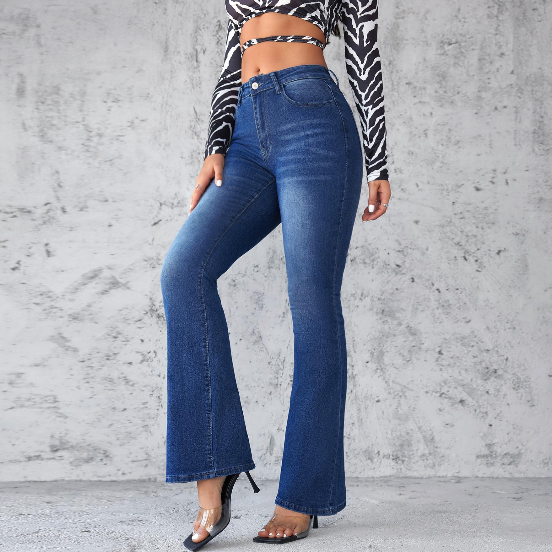 

Spring 2025 New Slim Flared Ripped Women s Jeans S синий