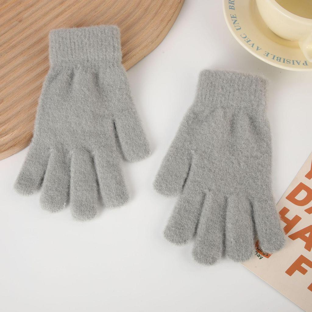 Winter Faux Rabbit Fur Knit Gloves for Women - Plush, Warm, Velvet-Lined, Five-Finger Design, Cute for Students and Ins Style