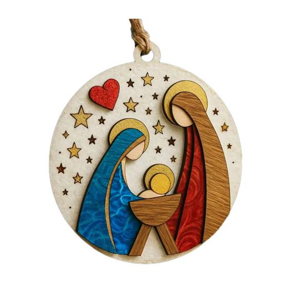 Nativity Scene Ornaments The Birth of Jesus Christian Ornament Round Wooden Religious Christmas Hanging Ornament for Xmas Tree Home Decor