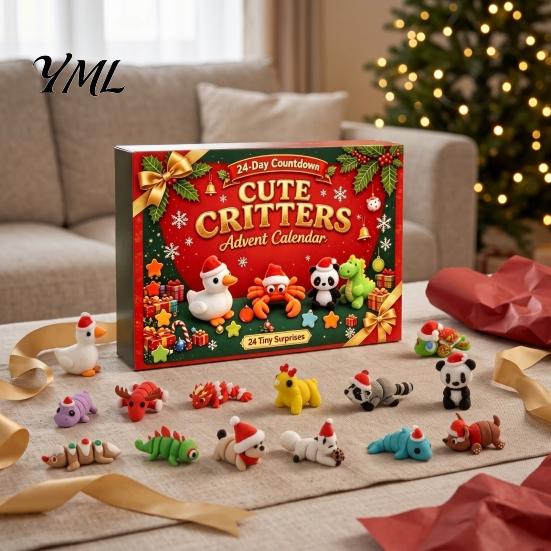 Eco Friendly PLA Toys 3D Printed Christmas Advent Calendar, 24-Day Animal Figure Countdown Box Flexible Joint Figures with Articulated Joints, Holiday