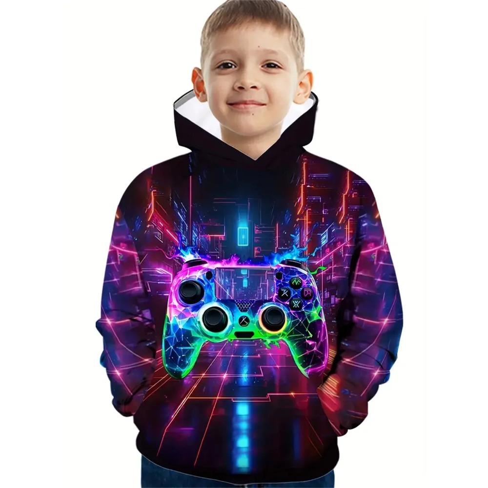 Fajne Gamepady Chłopięce Casual Długie Rękawy Bluzy Chłopięce Bluzy Jesień Wiosna Bluzy Z Kapturem Topy Outdoor Kolorowe Dziecięce Ubrania