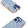 For iPhone 16 Pro Max Case Woven Texture Electroplating Edge Leather Coated PC+TPU Phone Cover