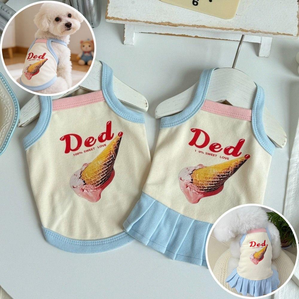 Cartoon Print Pet Ice Cream Camisole Vest Thin Breathable Comfortable Clothing Small Dog Dress Pet Tank Top Puppy Teddy
