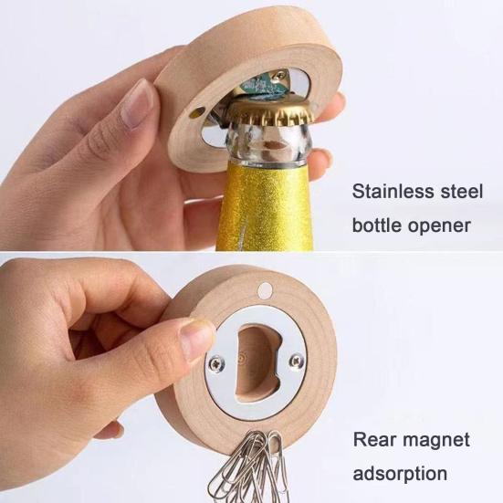 Wooden Magnetic Bottle Opener, Rustic Beer Cap Remover with Strong Magnet, Wall Mount Refrigerator Opener for Home Bar Gift