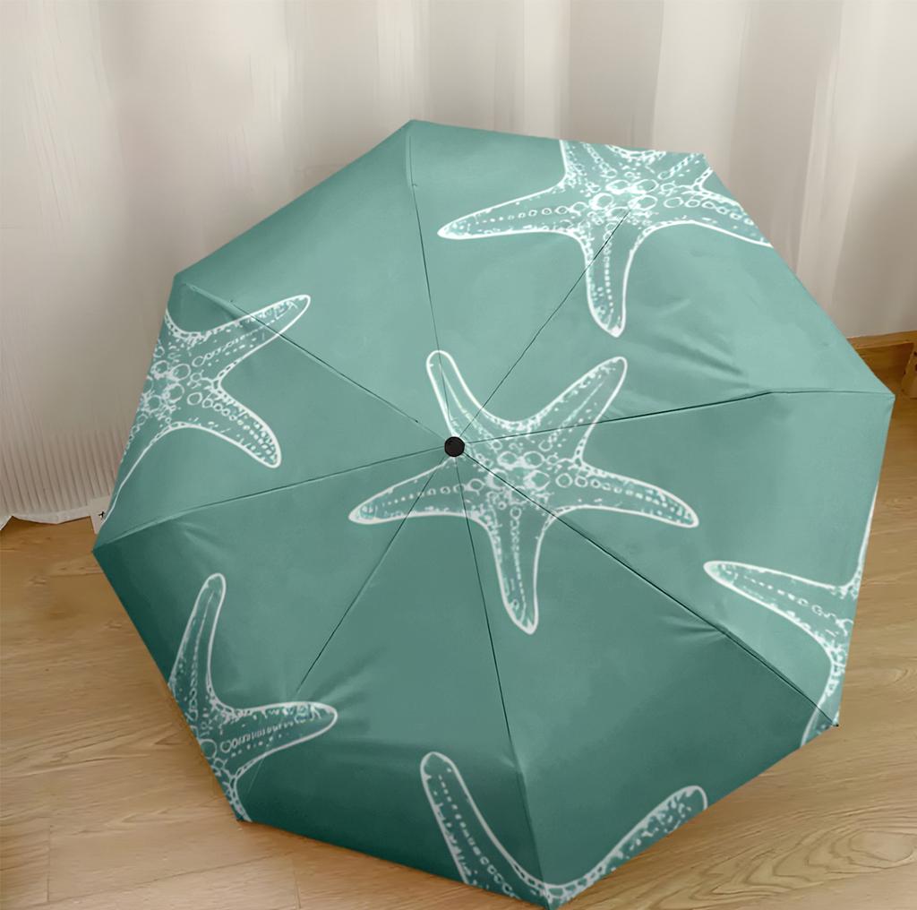 Oceanic Starfish Pattern Outdoor Automatic Umbrella Compact 8-Rib Design Foldable Design Durable Everyday Carry Umbrella Stylish Accessory