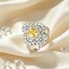 European and American Luxury Heart-shaped Yellow Diamond Open Ring for Women Double-layer Horse-eye Diamond Snowflake Ring with Colorful Gemstones