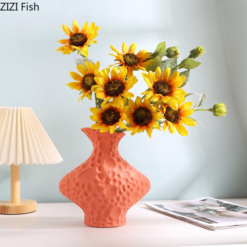 Creative Frosted Wrinkle Ceramic Vase Artificial Floral Decorative Flower Pots Desk Decoration Flowers Arrangement Modern Decor
