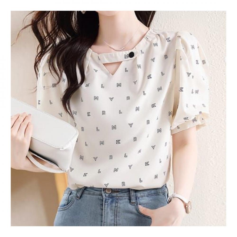 Navava Women Alphabet Print Puff Sleeve Blouse Nb2067