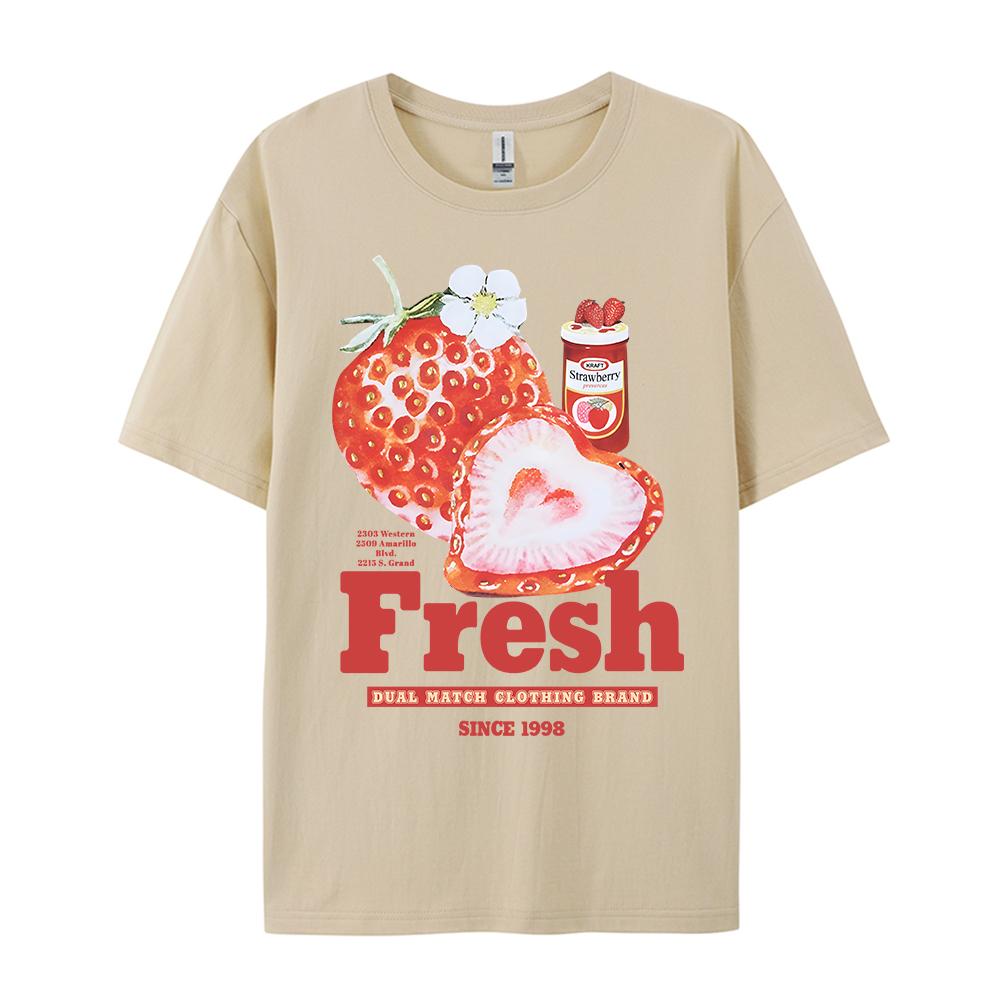 Fresh Strawberry American Retro Creative Printed Short Sleeved T-shirt Women's Trendy Brand Loose Versatile Half Sleeved Shirt