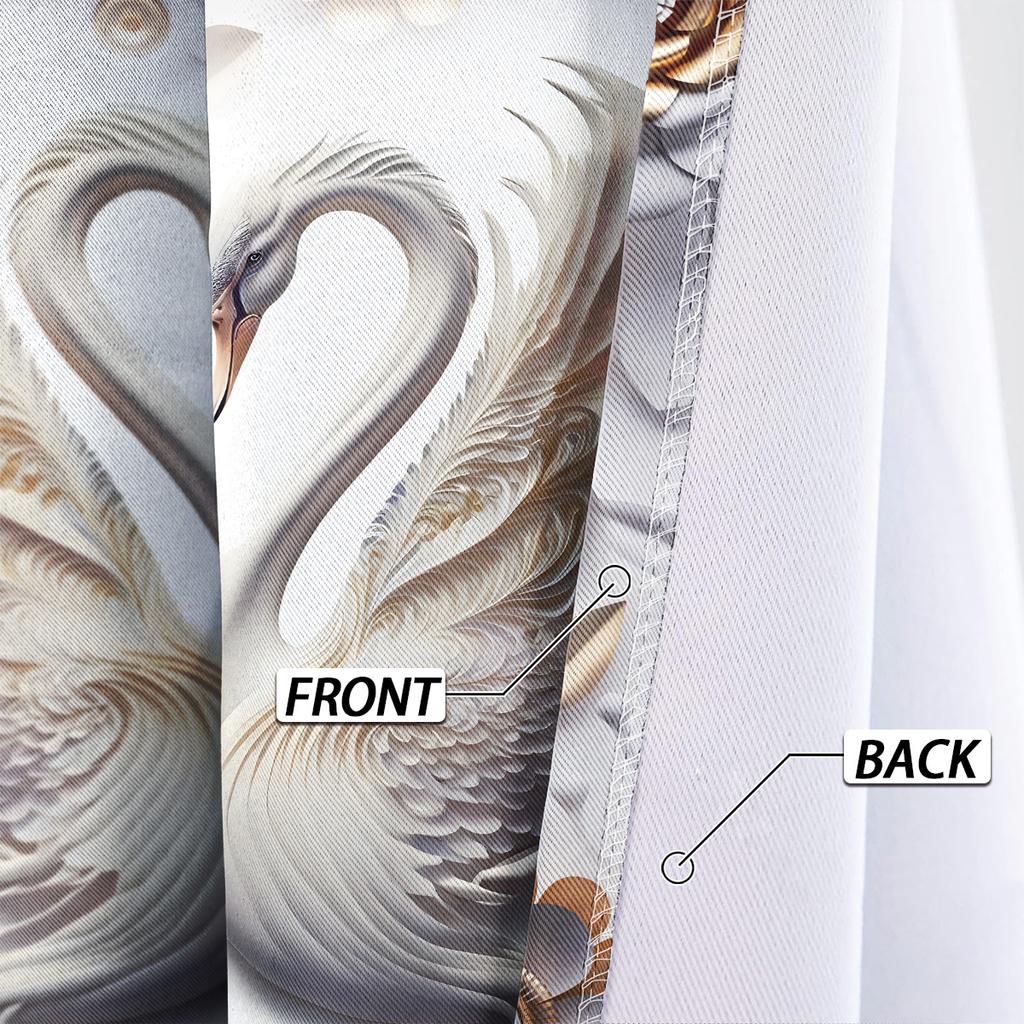 2pcs White Swan Print Blackout Curtains Thermal Insulation Multiple Sizesr Living Room Bedroom Decoration Machine Washable