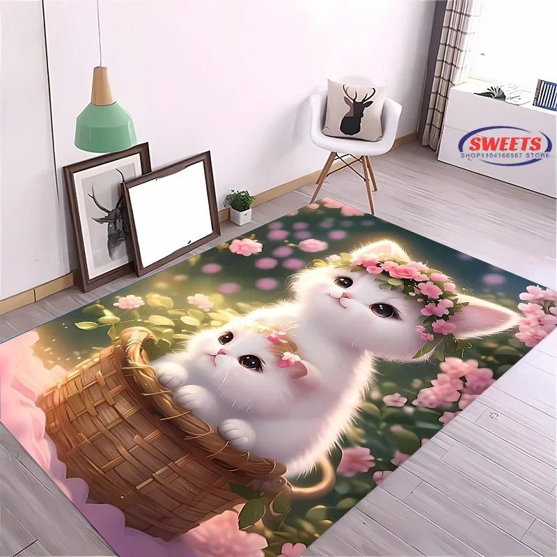 Cat Design Area Rug – Non-Slip Washable Carpet, Durable Floor Mat for Living Room Bedroom Office Decor