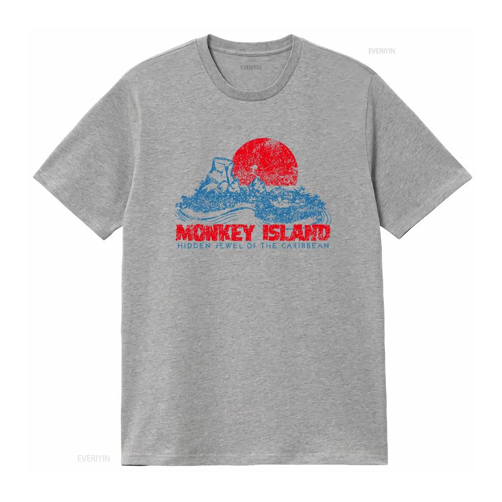 T-shirt Monkey Island Joyau Caché des Caraïbes Style Rétro vintage Lavé Étiré graphique Décontracté Doux streetwear