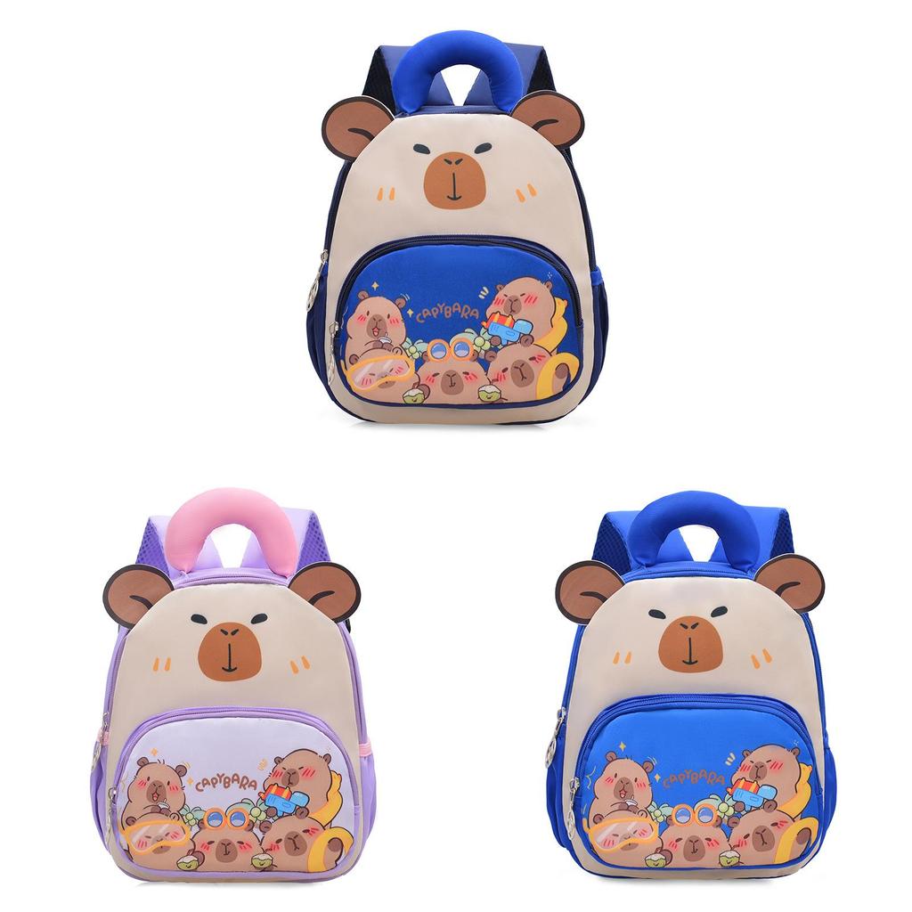 Kids School Backpack With Cartoon Capybara Design And Breathable Nylon Material For Little Learners