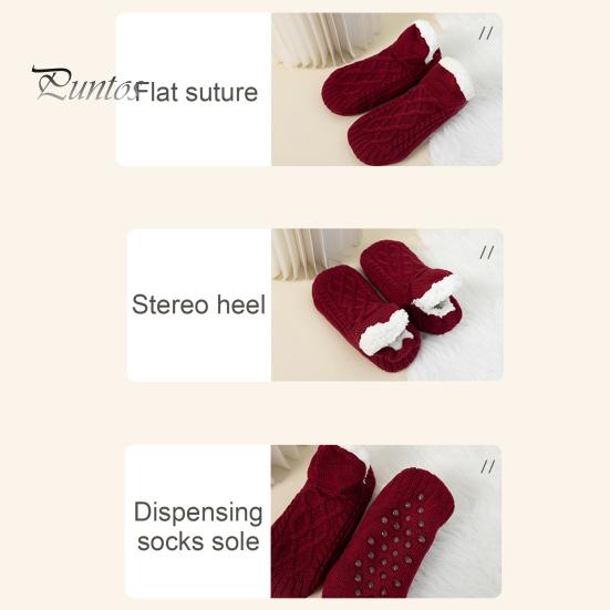 1 Pair Winter Floor Socks Thick Plush Knitted Heat Retention Anti-slip Silicone Sole V-Shaped Ribs Warm Daily Home Wear Bedroom Socks