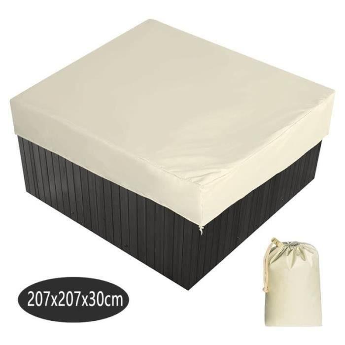 HousseBache pour Bain à Remous Carrée Couverture de Spa de Jardin Tissu 190t Imperméable Protection UV café 207x207x30cm
