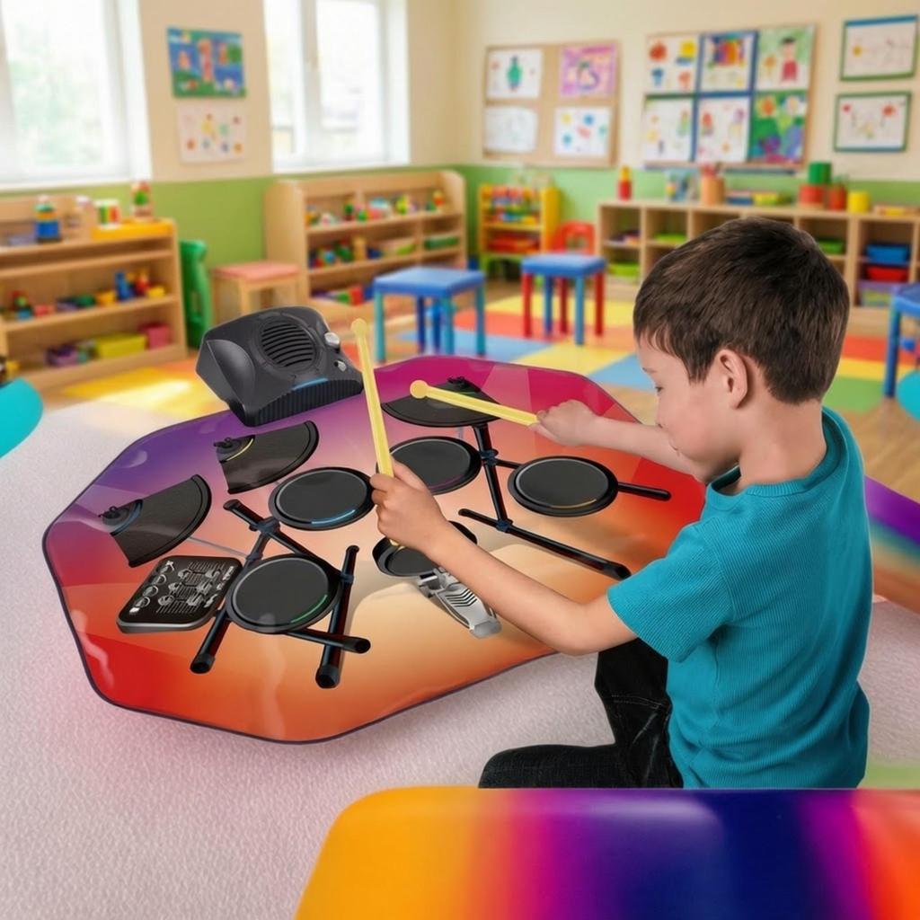 Electronic Drum Playmat Colorful with Pedal Vibrant for Toddlers