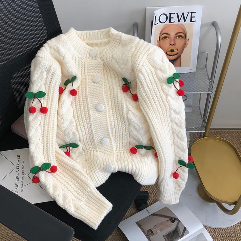 Cross-border Knitted Cardigan Women's Autumn and Winter New Foreign Style Versatile Age Reduction Short Loose Lazy Style Cherry Sweater Jacket