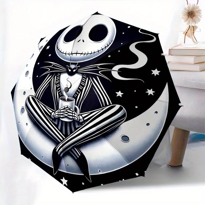 1 Automatisches Öffnen The Nightmare Before Christmas, Jack Skellington Motiv Bunt 8-Speichen Tragbarer Regenschirm für Damen und Herren, Ein Kompakter Pendlerbegleiter