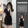 Korean Style Black V-Neck Puff Sleeve Fishtail Dress - Women's Unique Summer Design