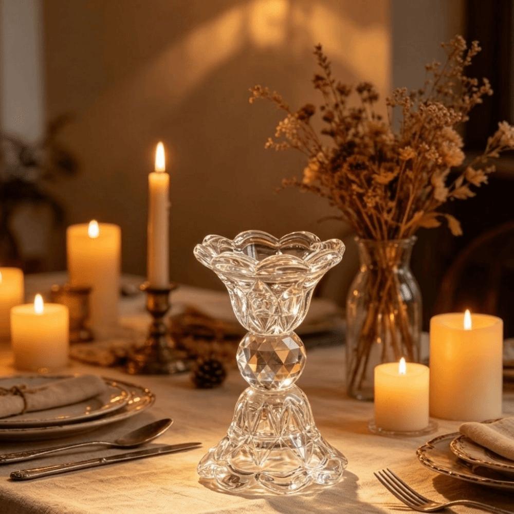 High Footed French Transparent Candle Holder Vintage Tabletop Candle Holder Dining Room