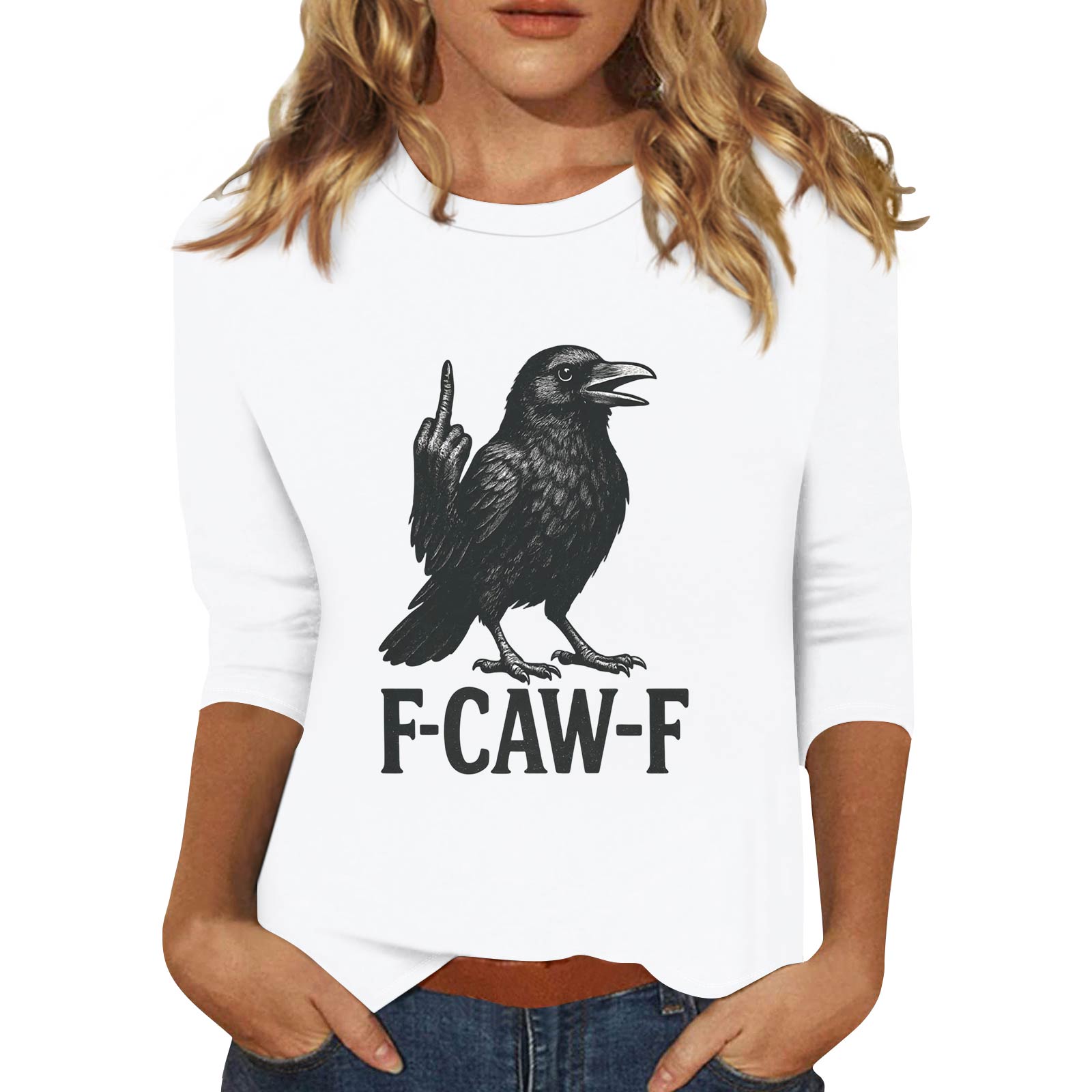 

Женская модная повседневная футболка с рукавом три четверти и принтом на шее XL белый