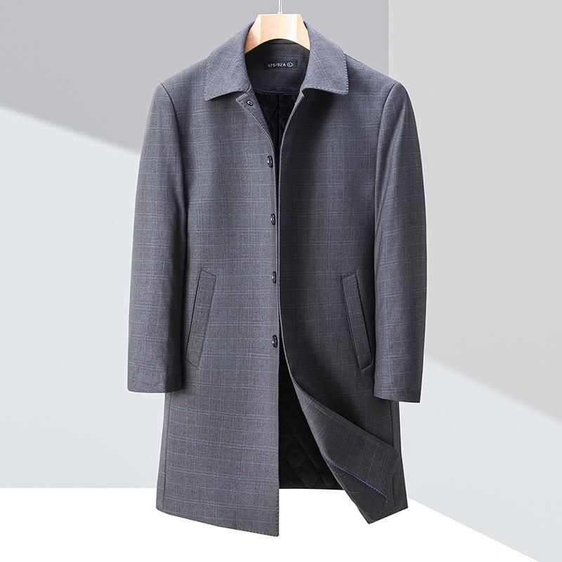 Middle-aged Buttoned Windbreaker Men's Mid-length Daddy Wool Lapel Coat Autumn and Winter New Loose Business Coat
