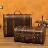 Boîte de rangement pour bijoux rétro en bois Design valise vintage Grande capacité pour fête de mariage et accessoires de maison Marron