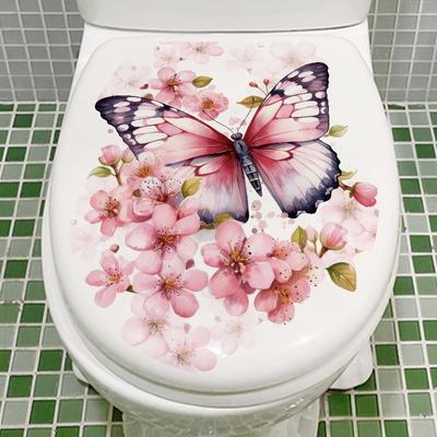 Romantický motýl Broskvový květ Květiny Nálepka na zeď Nálepka na víko na toaletu Dekorace Vinyl Obtisky Domácí dekorace