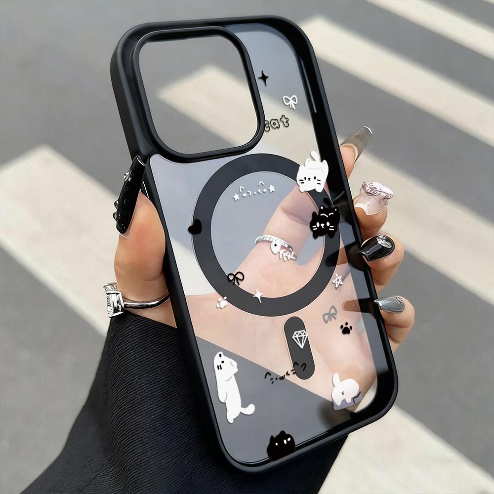 

Магнитный чехол для телефона для iPhone 11 12 17 14 15 Pro Max 15 14 16 Pro13 14 15 16 Противоударный чехол Магнитное кольцо Mag-Safe Задняя крышка iPhone 16 чёрный