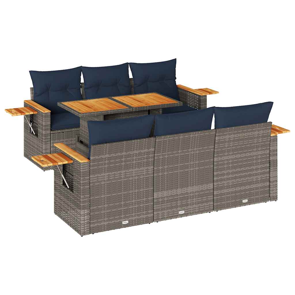 7 Piece Garden Sofa Set with Cushions Gray Poly Rattan