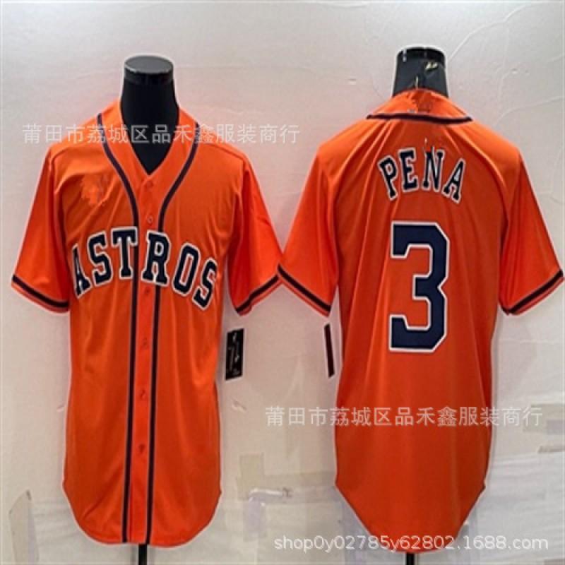 Mens Houston Astros 3 Pena Baseball Jersey Short Sleeve Embroidered Fan Tee Cotton Sport Shirt