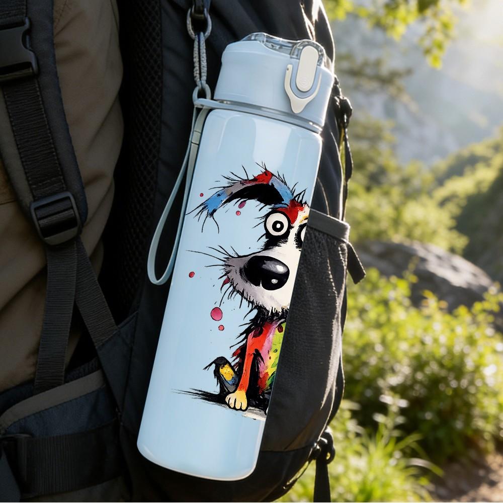 1PC Colorful Mixed Breed Dog Print 750ml Color Plastic Sports Water Bottle Leakproof Flip Straw Lid Suitable for Sports Office Home Use