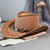 Wide Brim Fedora Hat Leather Belt Sun Hat Travel Western Cowboy Hat  Camping