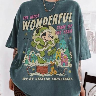 The Most Wonderful Time Of The Year Mickey Mouse T-Shirt, Retro Christmas Disney Shirt, Oversized Vintage Holiday Tee, Matching Family Gift