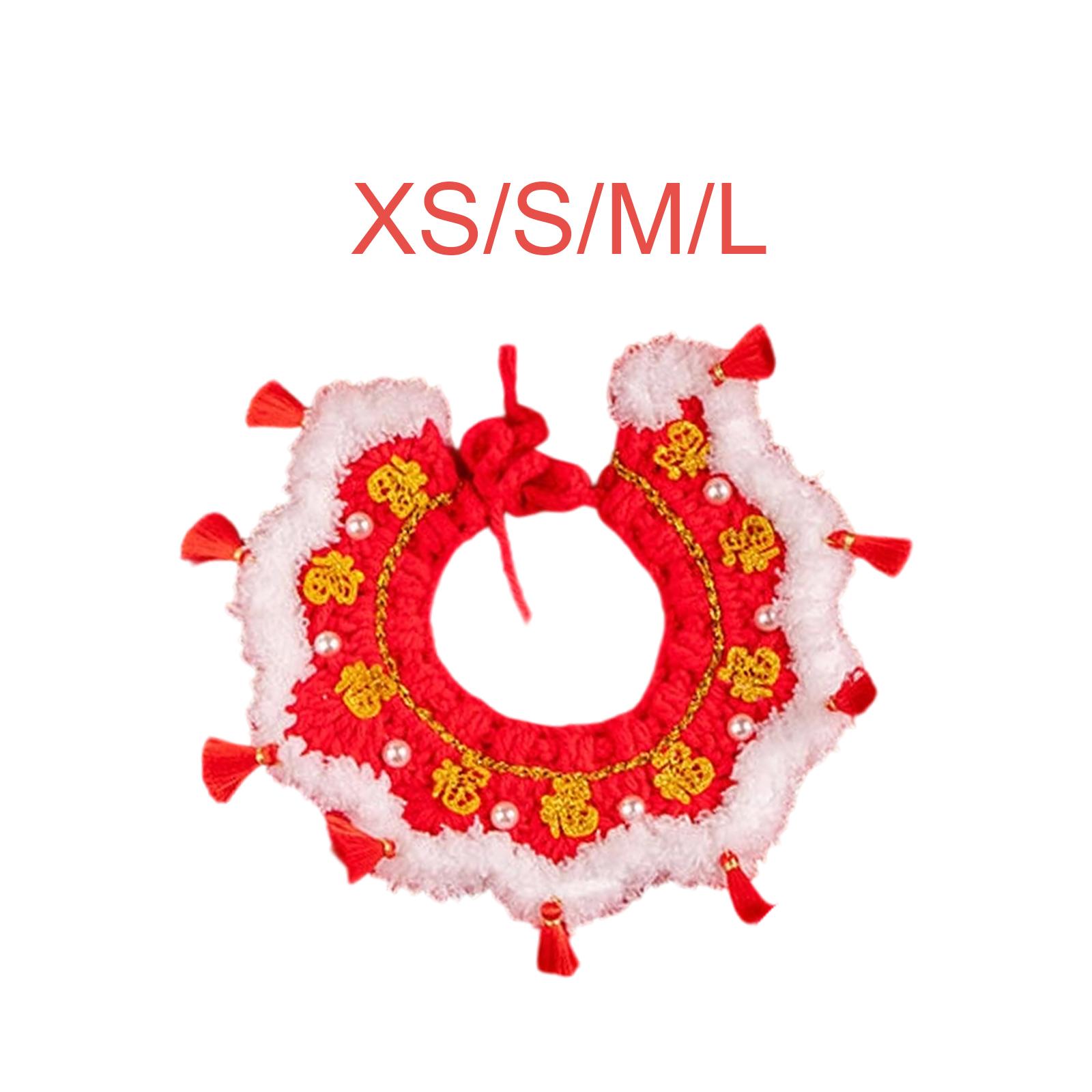 

Knitted Cat Collar Holiday Pet Scarf Adjustable Kitten Necklace Soft Handwoven Crochet Bib for Dress Up for Cats and Puppies XS