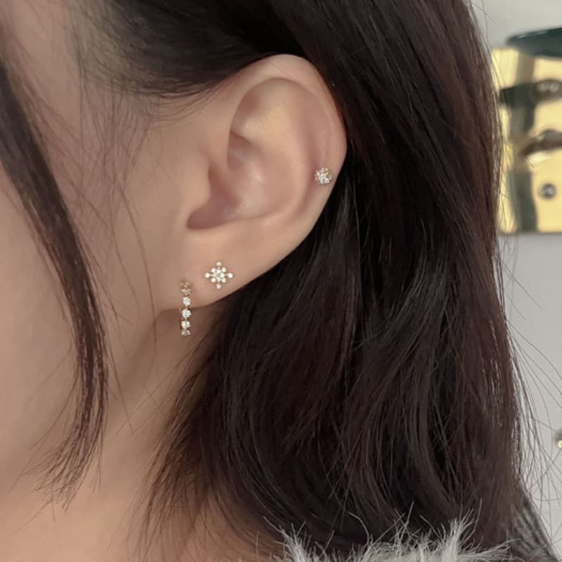 youngglow 14k shine cubic one touch ring earring