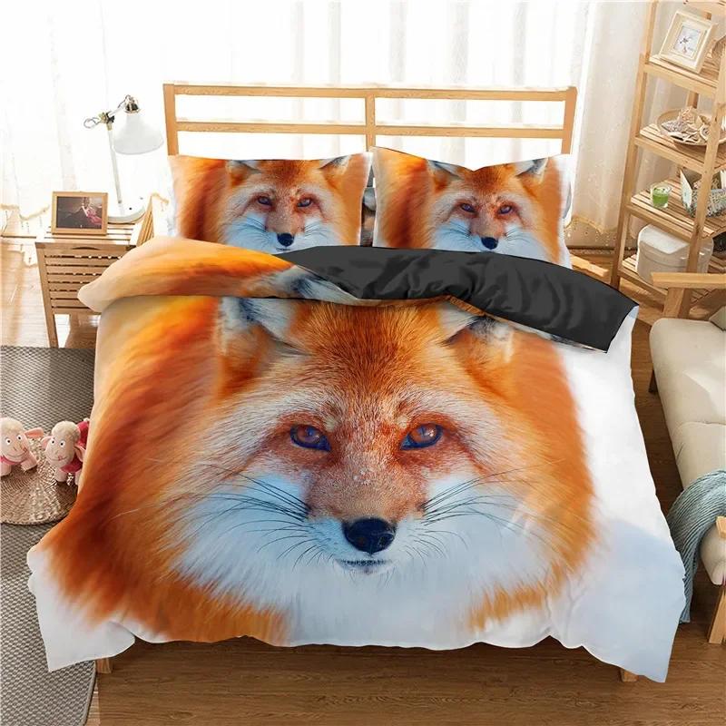 Comforter Kids Fox Twin Size Microfiber Wild Animal Bedding Set Orange Fox Comforter For Child Girls Teen Bedroom Decor