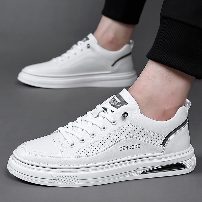 Summer Little White Shoes Men's Cowhide Tide Shoes Breathable Men's Shoes Comfortable Height Increase Men's Casual Shoes Versatile Board Shoes